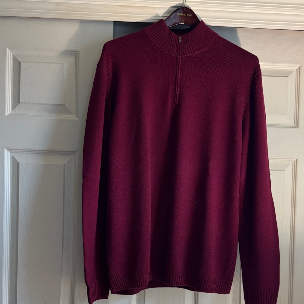 Faconnable Men's Deep Red Zip-Up Sweater